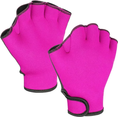 Miniatura 5 de FitsT4 Sports Guantes de natación con aletas Guantes de natación palmeados Fitness Aeróbico acuático Rojo rosa
