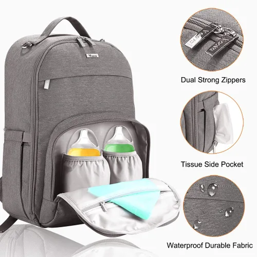 Miniatura 4 de Voova Mochila para pañales, mochila de viaje para bebé de gran capacidad para mamá y papá, bolsas de pañales de maternidad antiagua con cambiador