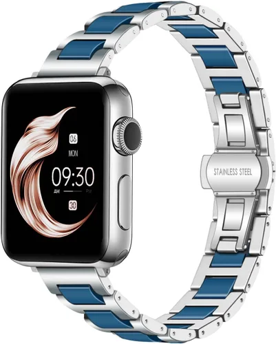 Juntan Correa de reloj de cerámica de acero inoxidable azul verde marrón compatible con Apple Watch Band 1.496 in 1.575 in 1.614 in 1.654 in 1.732