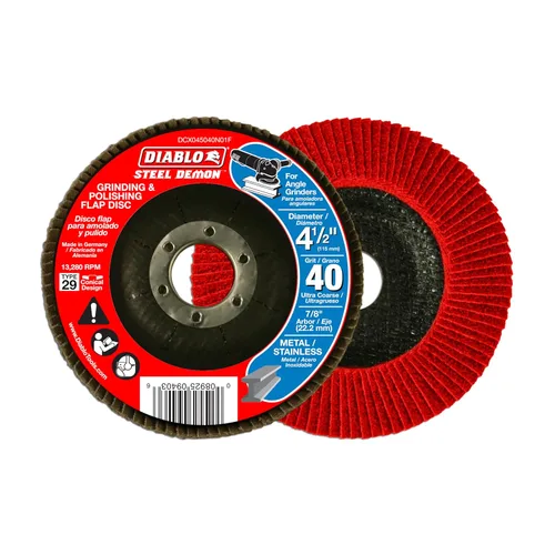 Diablo Disco Demon Flap de acero con cubo estándar para metal, extracción rápida de material y pulido - Ultra grueso, grano 40, diámetro de 4-1/2