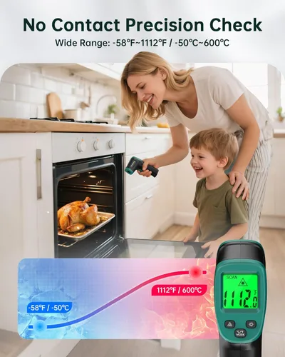 Miniatura 3 de ERICKHILL ROOKCORE - Termómetro infrarrojo de -58.0 °F ~ 1,112.0 °F - Pistola termómetro láser sin contacto con emisividad ajustable, pantalla LCD