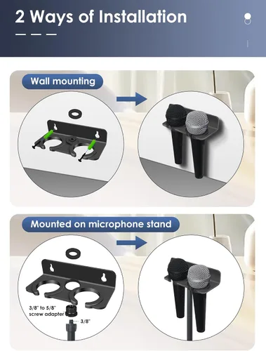 Miniatura 2 de Soporte de micrófono múltiple para pared (aluminio) para portátil dinámico con cable e inalámbrico, organizador de micrófono múltiple para soporte