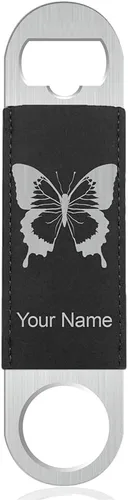 Miniatura 8 de LaserGram Abrebotellas, mariposa cola de golondrina, grabado personalizado incluido (cuero sintético, negro y dorado)