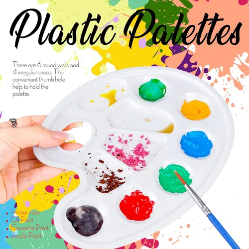 Miniatura 2 de FANDAMEI Paletas de Bandeja de Pintura Ovaladas, 8 PCS Paletas de Bandeja de Pintura Blanca de Plástico, Paletas de Pintura Paletas de Pintura