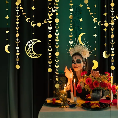 Miniatura 5 de Cheerland Guirnaldas de Estrella y Luna de Oro para Decoración de Fiesta en la Luna Decoraciones de Cumpleaños Celestiales Guirnalda Colgante