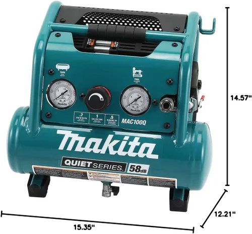 Miniatura 5 de Makita MAC100Q Quiet Series, 1/2 HP, Compresor de aire eléctrico compacto, sin aceite, 1 galón
