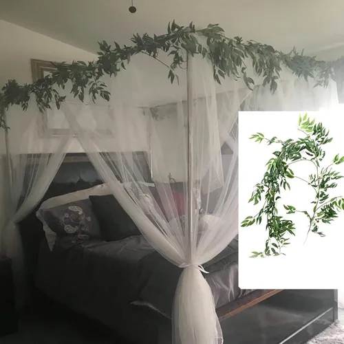 Miniatura 22 de Obokidly Elegante cortina opaca de estrella negra con borde de bola blanca de 4 postes en las esquinas, decoración de dormitorio para adultos