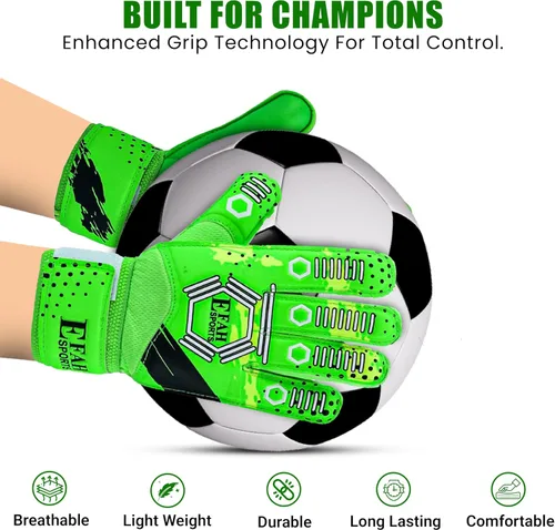 Miniatura 2 de Guantes de portero de fútbol para niños y jóvenes, guantes de portero de fútbol con palmas de agarre fuerte Verde