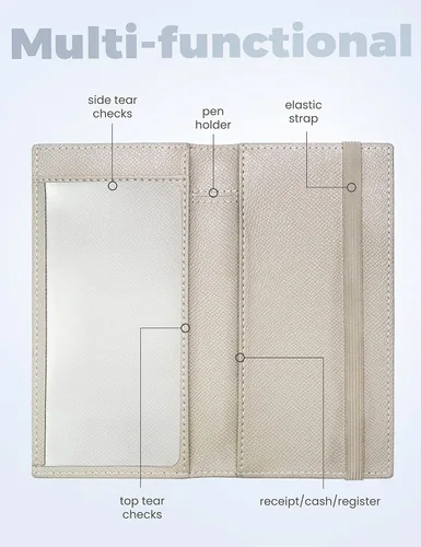 Miniatura 69 de Yarnic Funda para chequera personal, soporte para chequera con soporte para bolígrafo y divisor de plástico transparente integrado para cheques Rosa