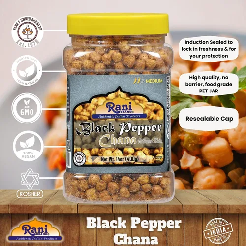 Miniatura 5 de Rani Chana asada (garbanzos) Sabor pimienta negra 14oz (400g) Tarro PET ~ Todo natural Vegano Sin conservantes Apto para gluten Kosher