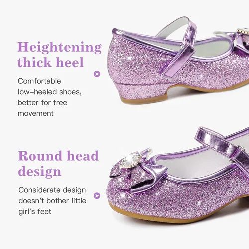 Miniatura 4 de Furdeour Zapatos de vestir para niñas, zapatos de princesa Mary Jane para bodas, flores, damas de honor, tacones con purpurina para niños pequeños