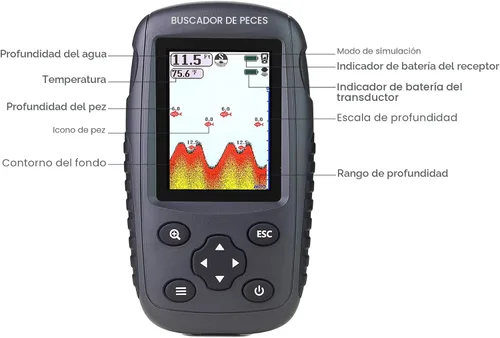 Miniatura 3 de ecosonda portátil recargable, sensor de sonar inalámbrico, localizador de profundidad con tamaño de los peces, contorno del fondo, pantalla LCD a