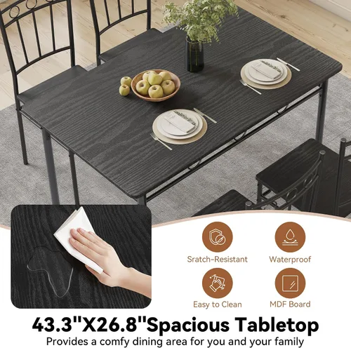 Miniatura 3 de Juego de mesa de comedor para 4, mesa de cocina y sillas de 5 piezas, juego de mesa de comedor rectangular con 4 sillas, juego de mesa de cocina que