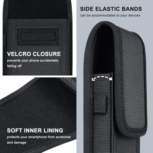 Miniatura 6 de ykooe Funda de Nylon para Cinturón de Teléfono Celular Compatible con iPhone 17 Pro Max, Galaxy S25/S24/S23/S22 Ultra A16 A15 A14 A13, Moto G Negro