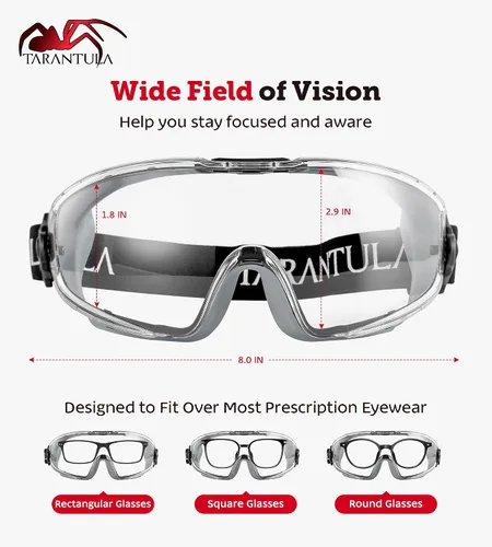 Miniatura 5 de Tarantula ANSI Z87.1+ - Gafas de seguridad para usar sobre lentes, lentes UV380 antivaho y antiarañazos, correa ajustable, protección ocular de alto