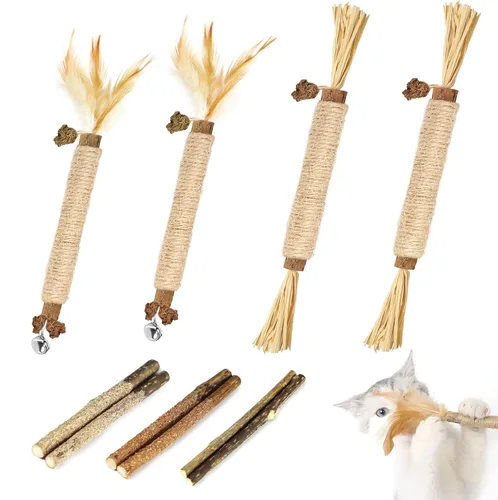 Miniatura 9 de Tocirelo Juguetes Masticables para Gatitos para la Dentición - Paquete de 6 Palitos Naturales de Silvervine para Gatos, Juguete de Plumas de Gato