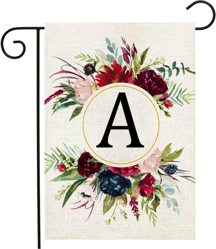 Miniatura 8 de Banderas de jardín con monograma de letra P, bandera de jardín de verano de 12 x 18 pulgadas, banderas florales de doble cara para patio, bandera