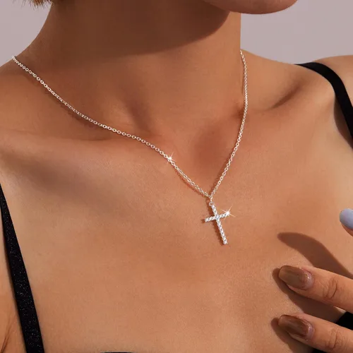 Miniatura 78 de Collar de cruz para mujeres y niñas, delicado chapado en oro de 14 quilates, gargantilla con dije de cruz que no se deslustra, impermeable, moderno
