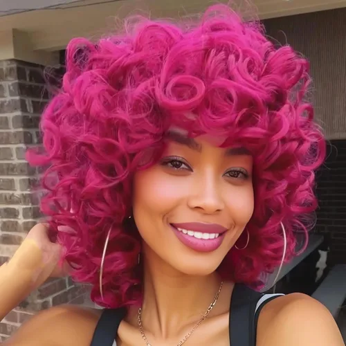 Miniatura 10 de andromeda Pelucas rizadas marrones para mujeres negras, peluca rizada afro suave con flequillo, suelta, bonita, rizada, resistente al calor, aspecto