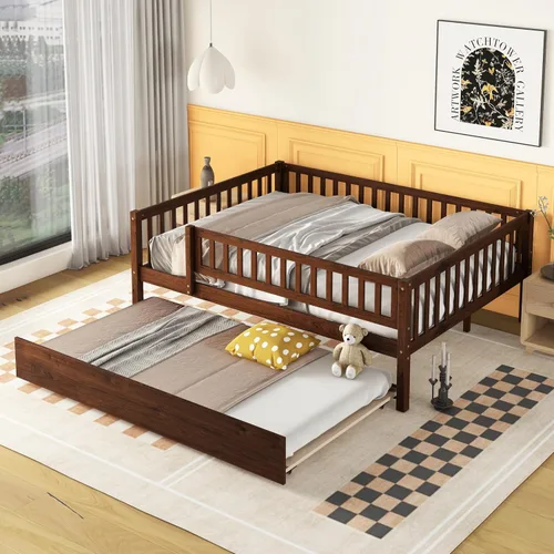 Miniatura 12 de Harper & Bright Designs Sofá cama de tamaño individual con nido, marco de cama individual de madera para niños con rieles, no necesita somier, fácil
