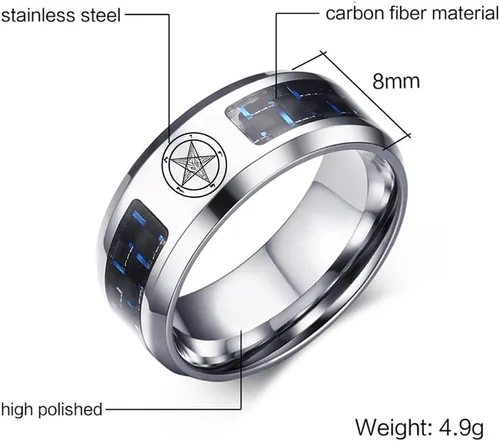 Miniatura 4 de Iglesia de Satanás Joyería Leviatán Cruz Satánica Símbolo Anillo Acero Inoxidable Fibra de Carbono Incrustación Banda para Hombres