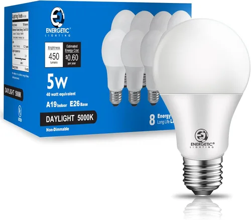 Miniatura 9 de Bombilla LED A19 equivalente a 40 W, luz diurna de 5000 K (blanco natural), base estándar E26, no regulable, 450 lm, certificación ETL, paquete de 4