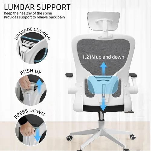 Miniatura 8 de Silla de Oficina Ergonómica para Escritorio, Silla de Oficina de Malla de 350 LBS con Soporte Lumbar, Cómoda Silla de Escritorio con Ruedas, Silla