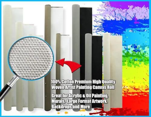 Miniatura 2 de Rollos de lona para pintar tela de lona grande en blanco por yarda. Rollo de lienzo imprimado de 72 x 6 yardas (18 pies) de 7 onzas, pato