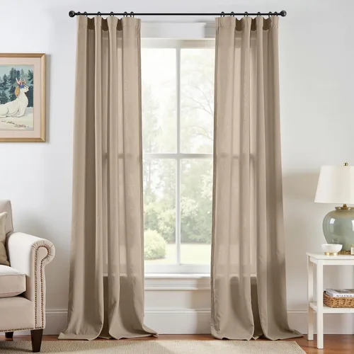 Miniatura 91 de JINCHAN Cortinas de lino de 108 pulgadas de largo, juego de 2 paneles, cortinas de ventana para sala de estar y dormitorio, cortinas