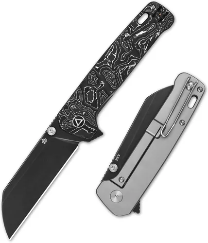 Miniatura 8 de QSP Penguin Plus - Cuchillo de bolsillo plegable, 3.38 pulgadas CPM20CV, cuchillo EDC de hoja negra, mango de titanio negro, bloqueo de marco