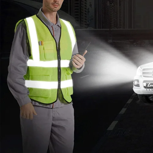 Miniatura 3 de XIAKE Chaleco de seguridad reflectante para hombres y mujeres, chaleco de alta visibilidad clase 2 con bolsillos, cumple con las normas ANSI Malla