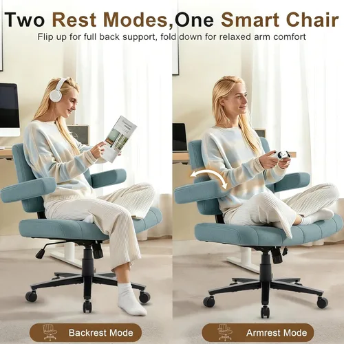 Miniatura 3 de Vigosit Silla de oficina entrecruzada, felpa de gran tamaño para sentarse con patas cruzadas, brazos ajustables y ruedas giratorias de 360°