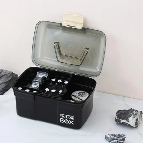 Miniatura 6 de Kinsorcai Organizador de caja de plástico de 11 pulgadas con bandeja extraíble, organizador de costura, suministros de manualidades y arte, caja