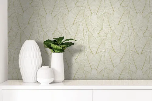 Miniatura 2 de Casa Mia Rollo de papel tapiz de vinilo con hojas metálicas tropicales para despegar y pegar (cubre 30.75 pies cuadrados) (dorado)