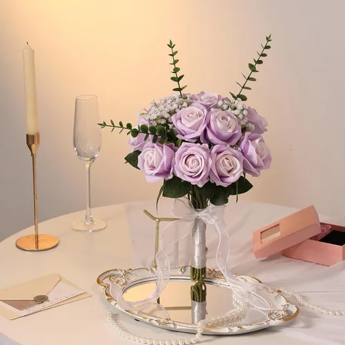 Miniatura 4 de Hawesome Rosas Falsas Flores Artificiales de Seda - 12 Piezas Rosas Moradas Artificiales Flores Falsas con Tallos para Hogar Boda Centro de Mesa