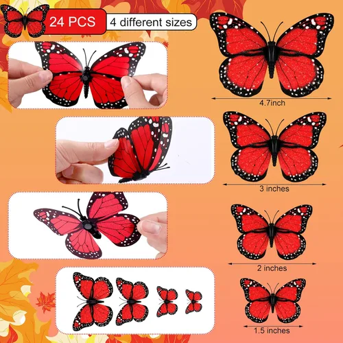 Miniatura 2 de Decoración de mariposa monarca de 4 tamaños, decoración de pared de Halloween, calcomanía magnética 3D de mariposa monarca para manualidades, hogar
