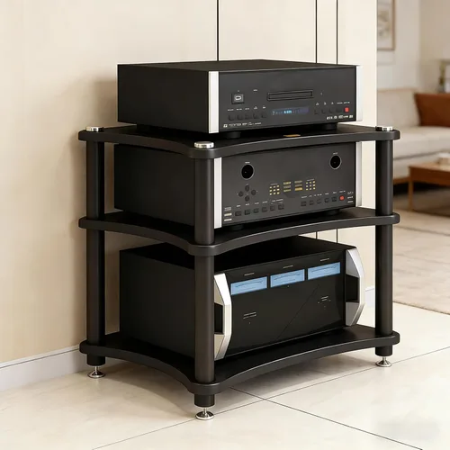 Miniatura 9 de Estante de componentes de audio resistente, soporte de medios AV de gran espacio de almacenamiento con clavijas de pie que absorben los golpes