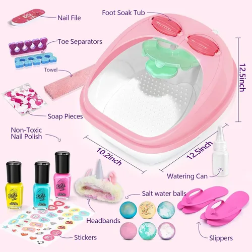 Miniatura 6 de Juego de regalo para el día de spa para niñas, regalo de cumpleaños de Navidad, arte de uñas, salón de belleza, kit de accesorios de spa para pies