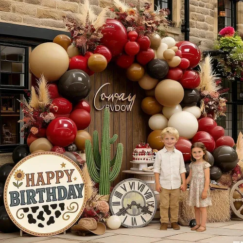 Miniatura 2 de Guirnalda de globos rojos, doble relleno, color rojo oscuro, marrón, borgoña, bronceado, nude, blanco, arena, kit de arco de globos para granja