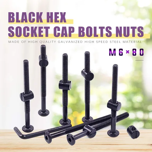Miniatura 5 de Swpeet 25 tornillos de cabeza hexagonal M6 de 3.150 in, color negro, para cuna, cuna y tuercas de barril con 1 llave Allen, perfecta para muebles