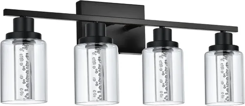 Miniatura 9 de MELUCEE Lámparas de tocador de baño, 3 luces LED sobre espejo, 3000 K-6000 K, moderna luz negra para baño con pantalla de cristal de burbujas, chips