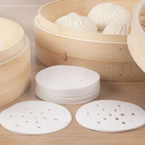 Miniatura 5 de 400 piezas de pequeños liners para vaporera de bambú, papel antiadherente mini para bollos al vapor y dumplings (10 cm)