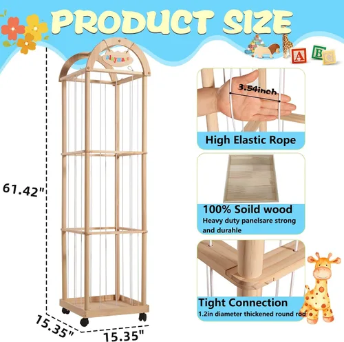 Miniatura 6 de Organizador grande de almacenamiento de animales de peluche, 61 pulgadas de alto de madera de alta calidad, lindo soporte para juguetes de zoológico
