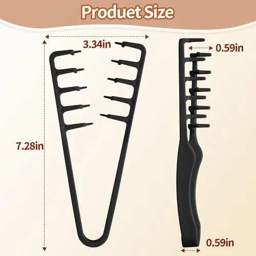 Miniatura 7 de Peine de textura de 2 piezas, peine voluminizador de textura de cabello de dientes anchos, accesorio de peinado con flecos, para hombres y mujeres