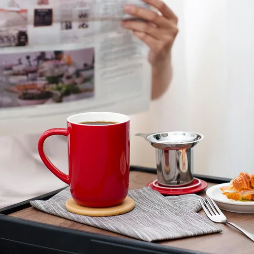 Miniatura 7 de CEEFU Taza de té de porcelana con infusor y tapa, tetera con filtro y posavasos, máquina de té para hojas sueltas, 16 onzas para té, café, leche