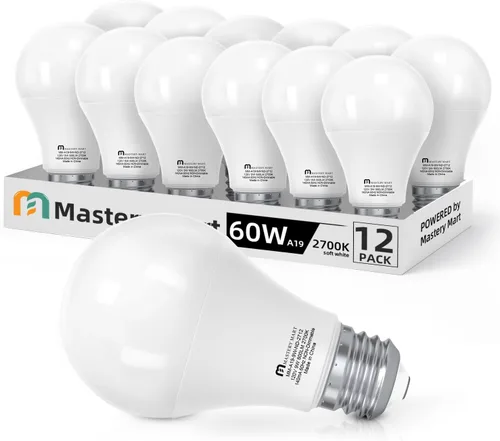 Miniatura 8 de MASTERY MART Paquete de 6 bombillas LED A19 equivalentes a 60 W, 9 W no regulables, sin parpadeo, 800 LM, luz blanca brillante 5000 K, base E26