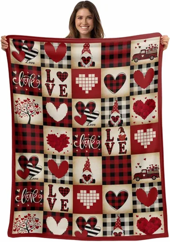 Miniatura 5 de Manta de franela de lana cuadriculada vintage, de San Valentín, romántica de gnomo, de lujo, cómoda, suave, para el Día de la Madre, retro, a Rojo