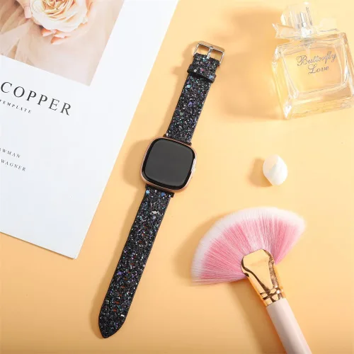 Miniatura 3 de Correa brillante compatible con Fitbit Versa 4/Fitbit Versa 3/Fitbit Sense 2/Sense Bandas Mujer Bling Glitter Correa de Cuero Accesorio de Correa