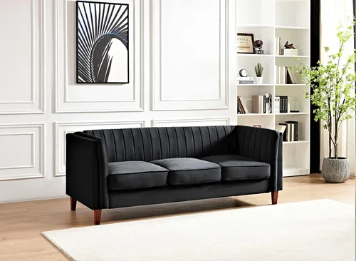 Miniatura 10 de Container Furniture Direct Sofá moderno de terciopelo de lujo para sala de estar con espuma de alta densidad, tapicería de tela suave, cojines