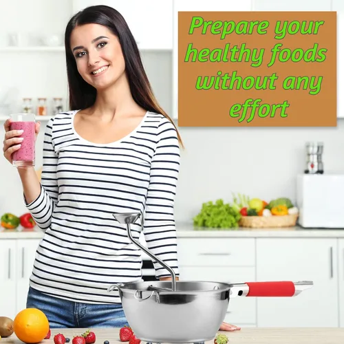 Miniatura 2 de Molino de alimentos de acero inoxidable – 3 discos de molinillo de alimentos – Enricer de patatas para puré de papas – Manivela de mano